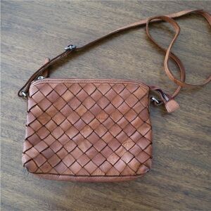 Woven Leather Crossbody Bag - Brown